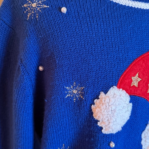 EUC~Woman’s Medium Ugly Blue Santa Christmas Sweater - Picture 6 of 9